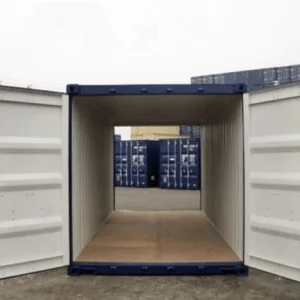 Container with both ends open, giving a clear view through to the yard beyond