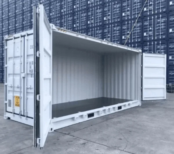 Open side container with the whole side swung open to show the full interior