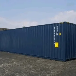 Side elevation of a blue 40ft container running the width of the frame