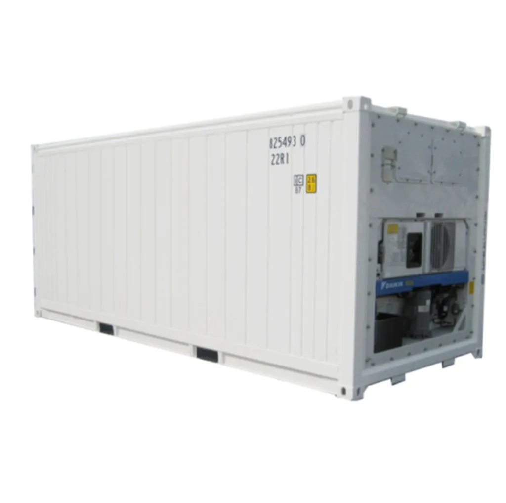 White refrigerated container with its machinery unit at one end