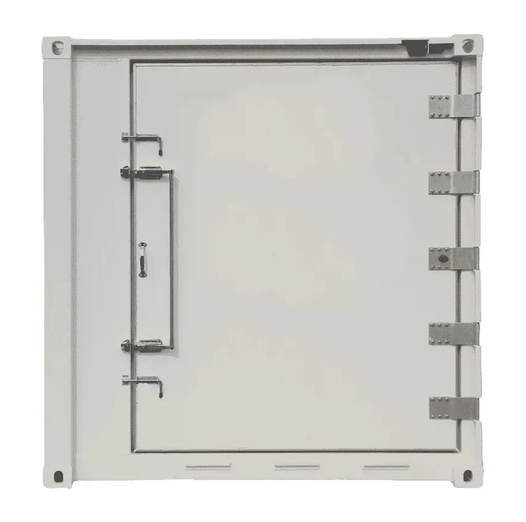 Insulated personnel door with long locking handles on the end of a refrigerated container