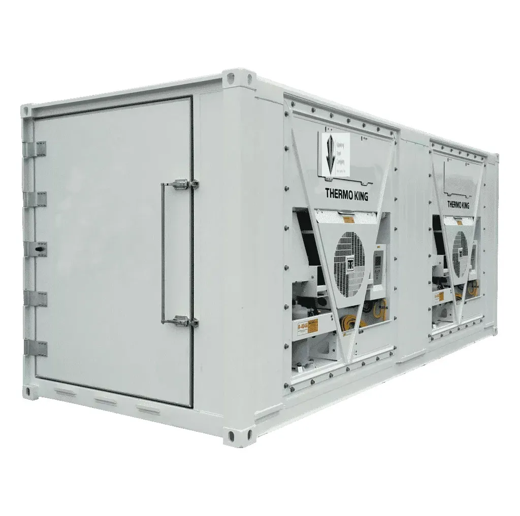 White refrigerated container with two Thermo King refrigeration units at one end